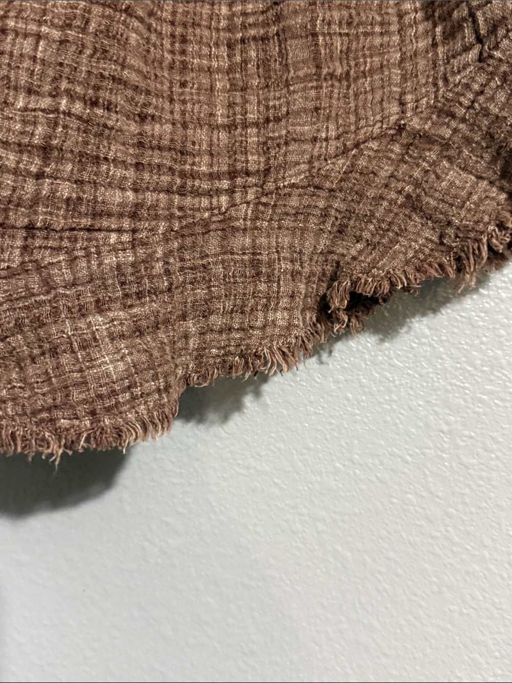 High-Waist Brown Textured Ruffle-Hem Shorts - Picture 9 of 10